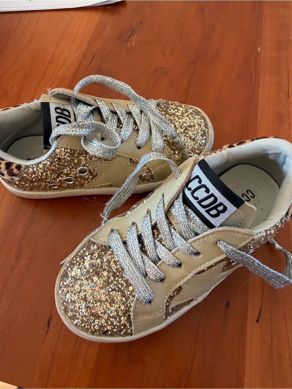 Girls' Gold Glitter Sneakers with Logo